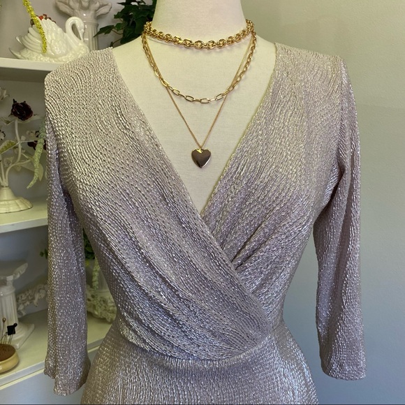 BHLDN Anthro Diedra Rose Gold Metallic Wrap Front Gown Floor Length Dress - Picture 4 of 16